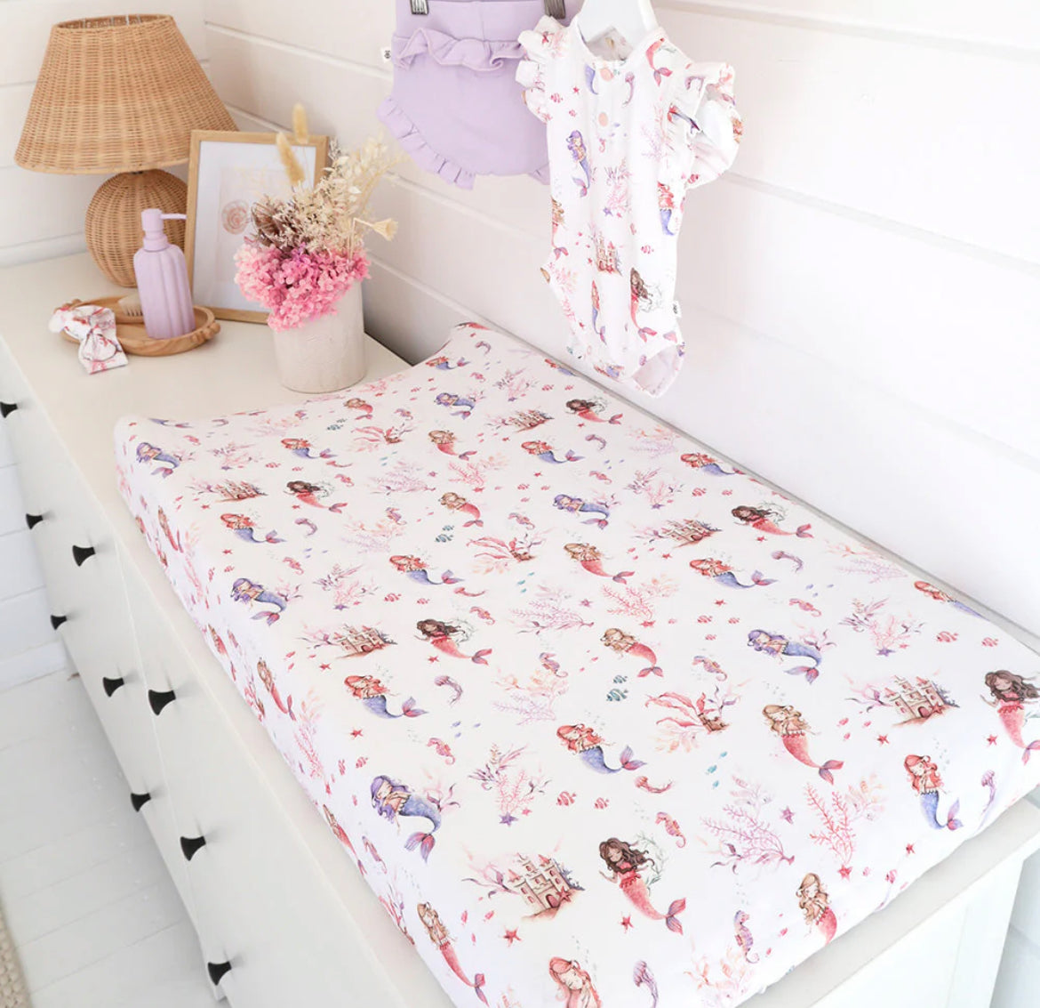 Mermaid Organic Fitted Bassinet Sheet / Change Pad Cover