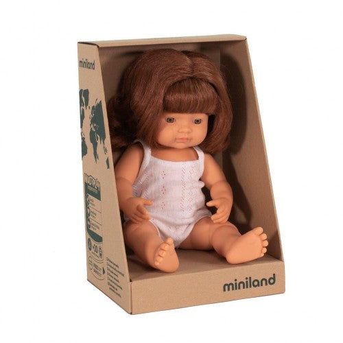 Miniland Doll - Anatomically Correct Baby, Caucasian Girl, Red Head 38 cm