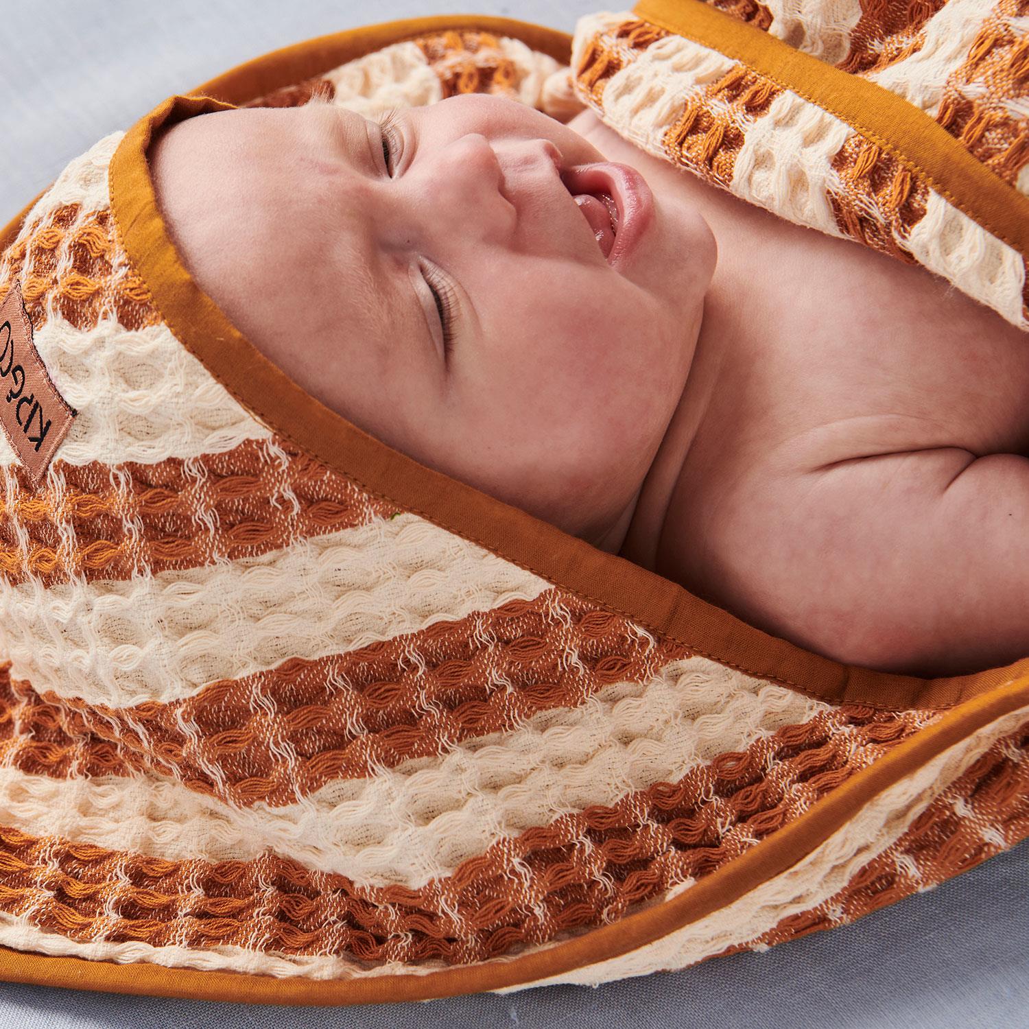 Tan Cream Stripe Waffle Baby Towel One Size