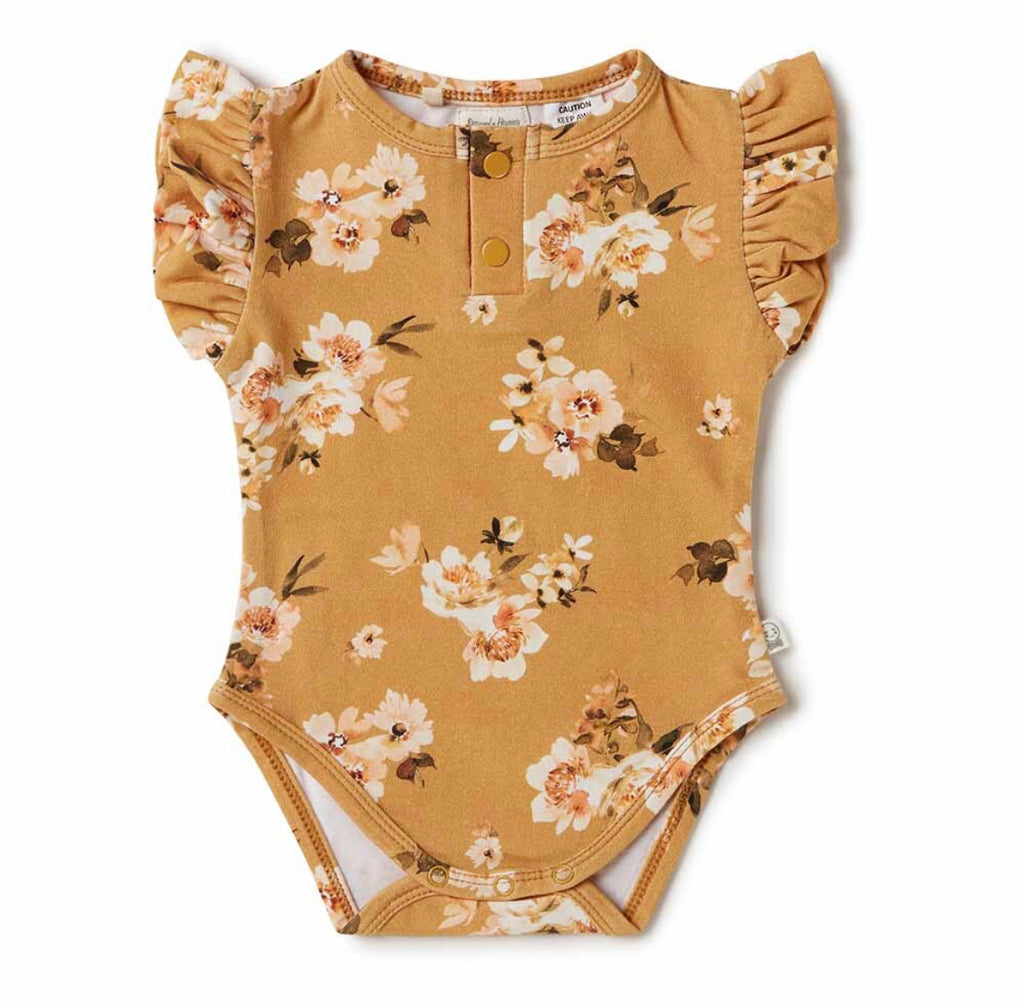 Golden Flower Short Sleeve Organic Bodysuit Certified Organic Cotton