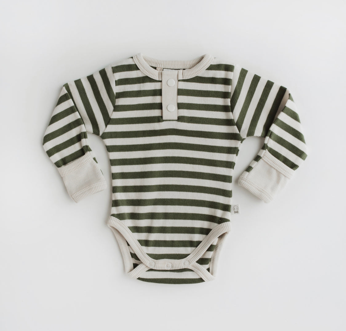 Olive Stripe Long Sleeve Bodysuit