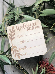 Birth Announcement Plaque | Boho ‘Welcome Litte One’