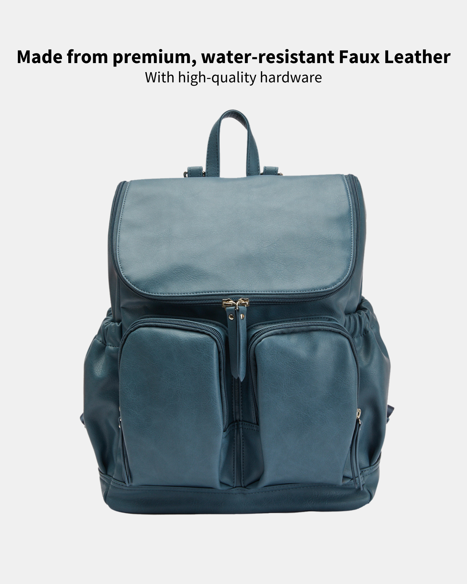 Faux Leather Nappy Backpack - Stone Blue