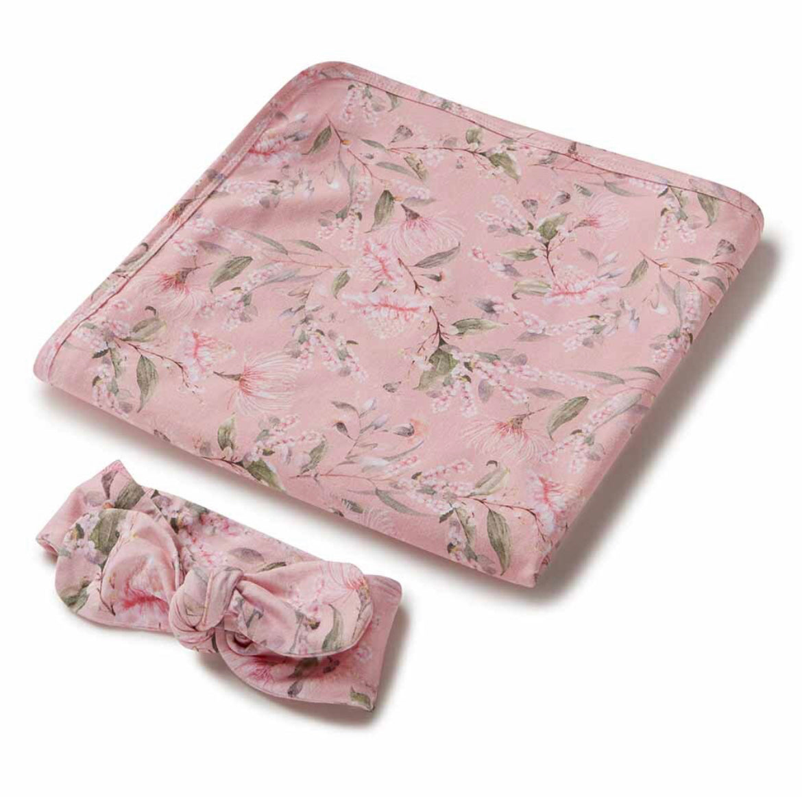 Pink Wattle Organic Jersey Wrap & Topknot Set Certified Organic Cotton