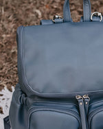Faux Leather Nappy Backpack - Stone Blue