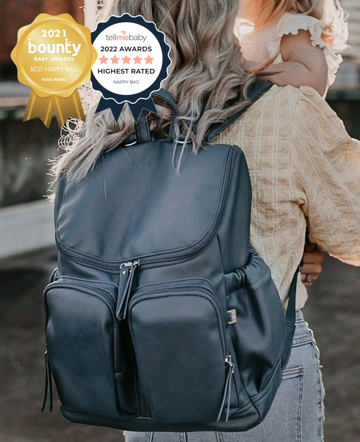 Faux Leather Nappy Backpack - Stone Blue