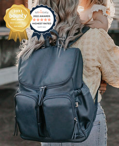 Faux Leather Nappy Backpack - Stone Blue