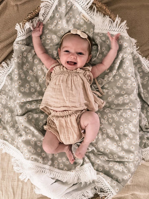 MINI DAISY SAGE FRINGE SWADDLE Oh Baby Cairns
