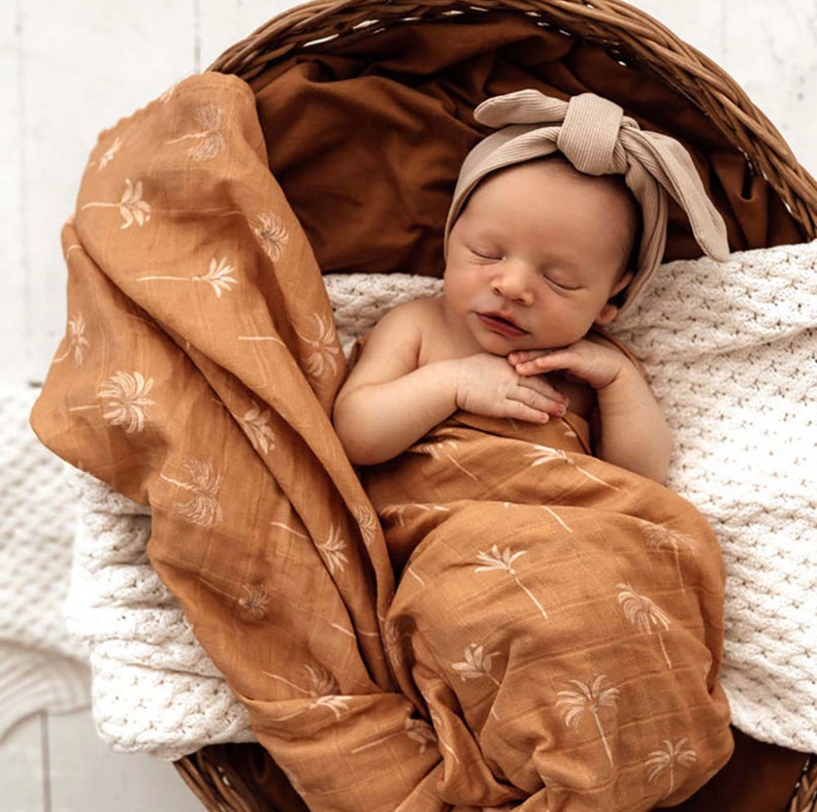 Bronze Palm Organic Muslin Wrap GOTS Organic Cotton