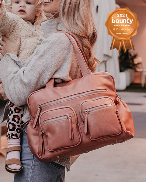 Faux Leather Carry All Nappy Bag - Dusty Rose