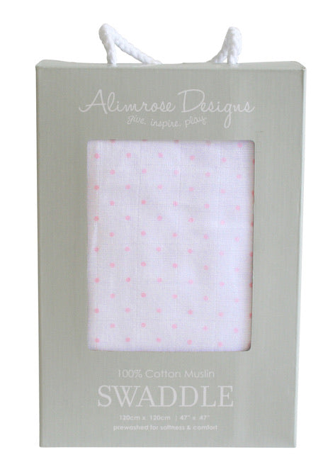 ALIMROSE MUSLIN SWADDLE PIN SPOT PINK