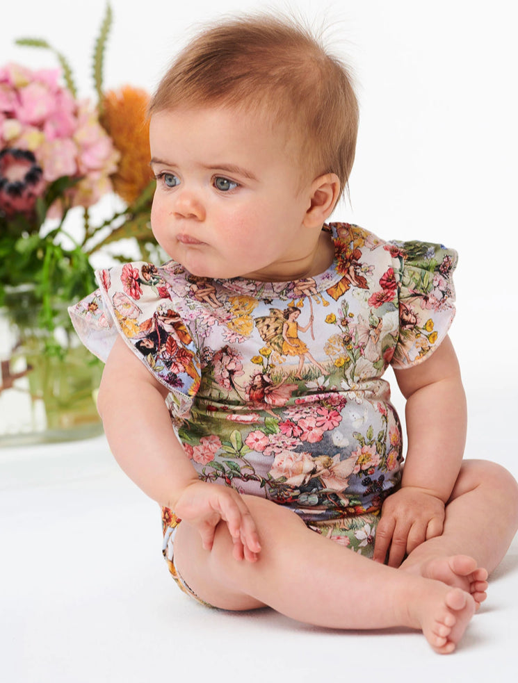 KIP&CO X FLOWER FAIRIES MAKE A WISH ORGANIC SS FRILL ROMPER