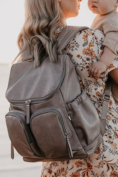 Faux Leather Nappy Backpack - Taupe