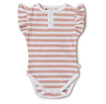 Rose Milk Stripe Short Sleeve Organic Bodysuit Certified Organic Cotton