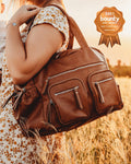 Faux Leather Carry All Nappy Bag - Tan