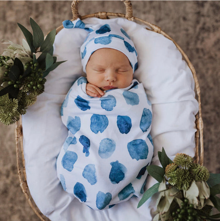 Snuggle Swaddle + Beanie Set - Ocean Skies
