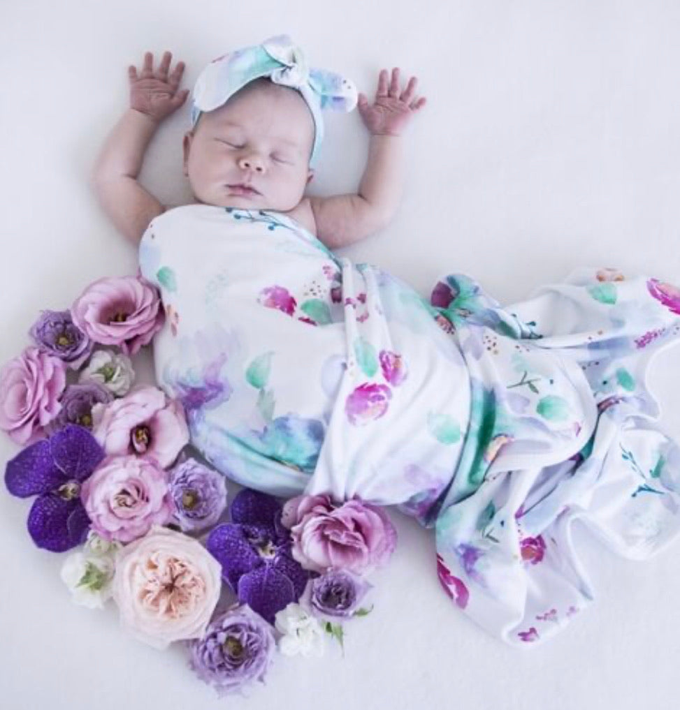 Sweet Petal I Baby Jersey Wrap & Topknot Set