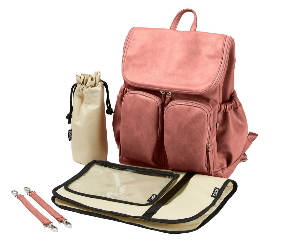 Faux Leather Nappy Backpack - Dusty Rose