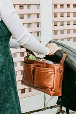 Faux Leather Stroller Organiser/Pram Caddy - Tan